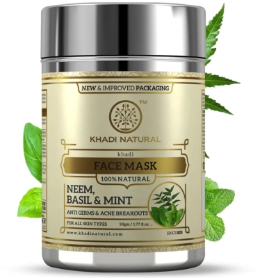 Натуральная маска против акне Ним, Базилик и Мята (Neem, Basil & Mint, Herbal Face Mask Anti Acne), Khadi, 50 г 