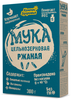 Мука цельнозерновая Ржаная, Компас Здоровья, 300г