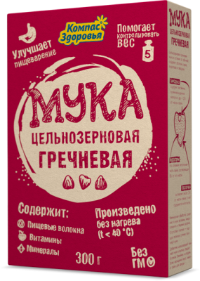 Мука цельнозерновая гречневая, Компас Здоровья, 300г